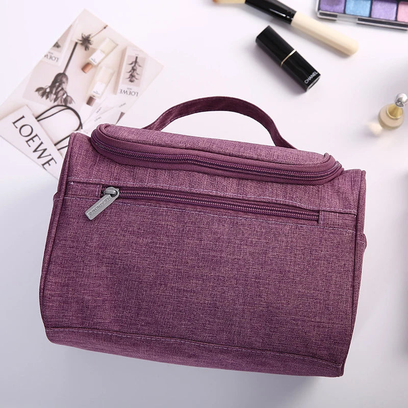 Trousse de Toilette Voyage en Tissu Noir avec Poignée et Poche Frontale
