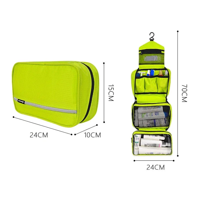 Grande Trousse de Toilette à Suspendre en Tissu Vert avec 3 Compartiments