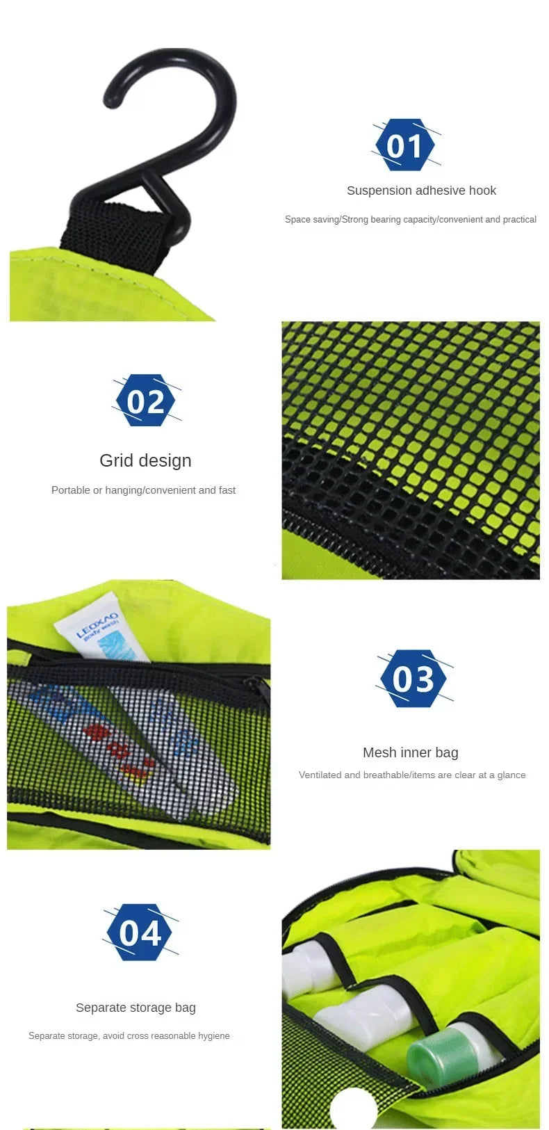 Grande Trousse de Toilette à Suspendre Polyester Orange avec 3 Compartiments