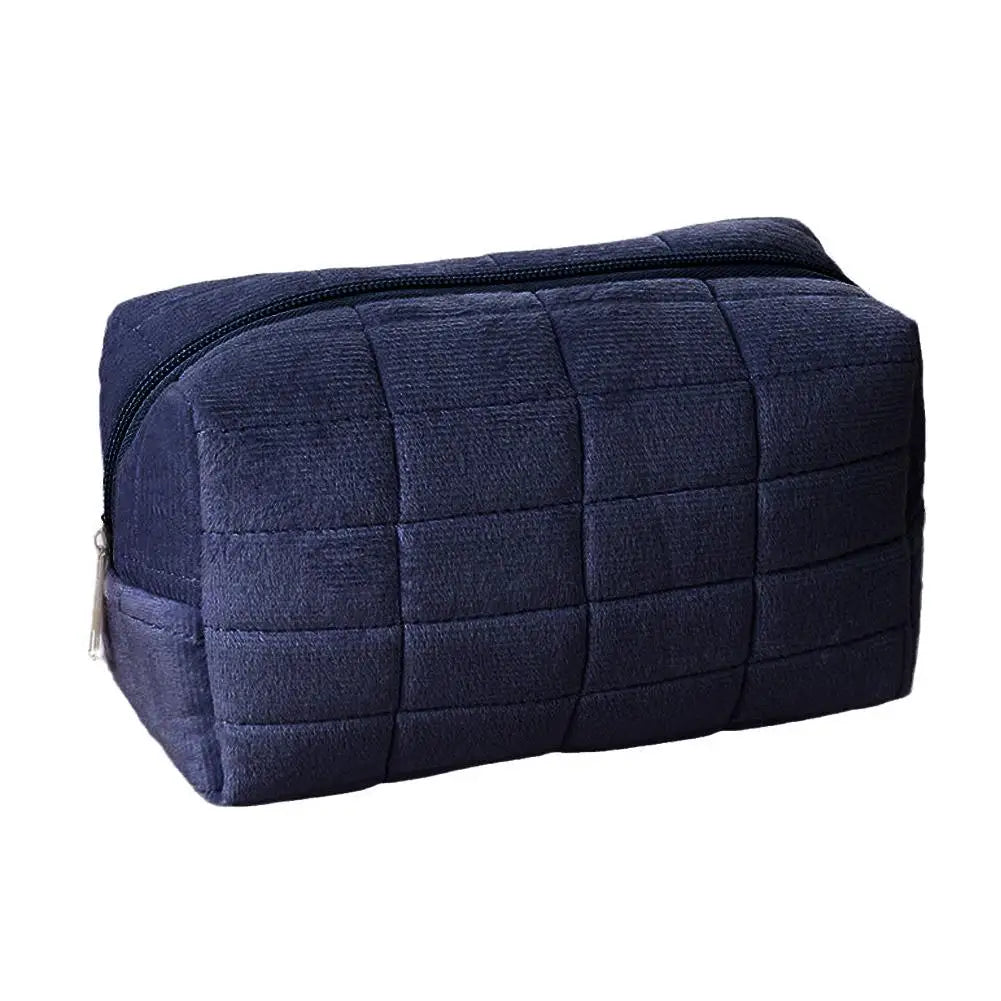 Trousse de Toilette Voyage en Tissu Bleu Marine Matelassée
