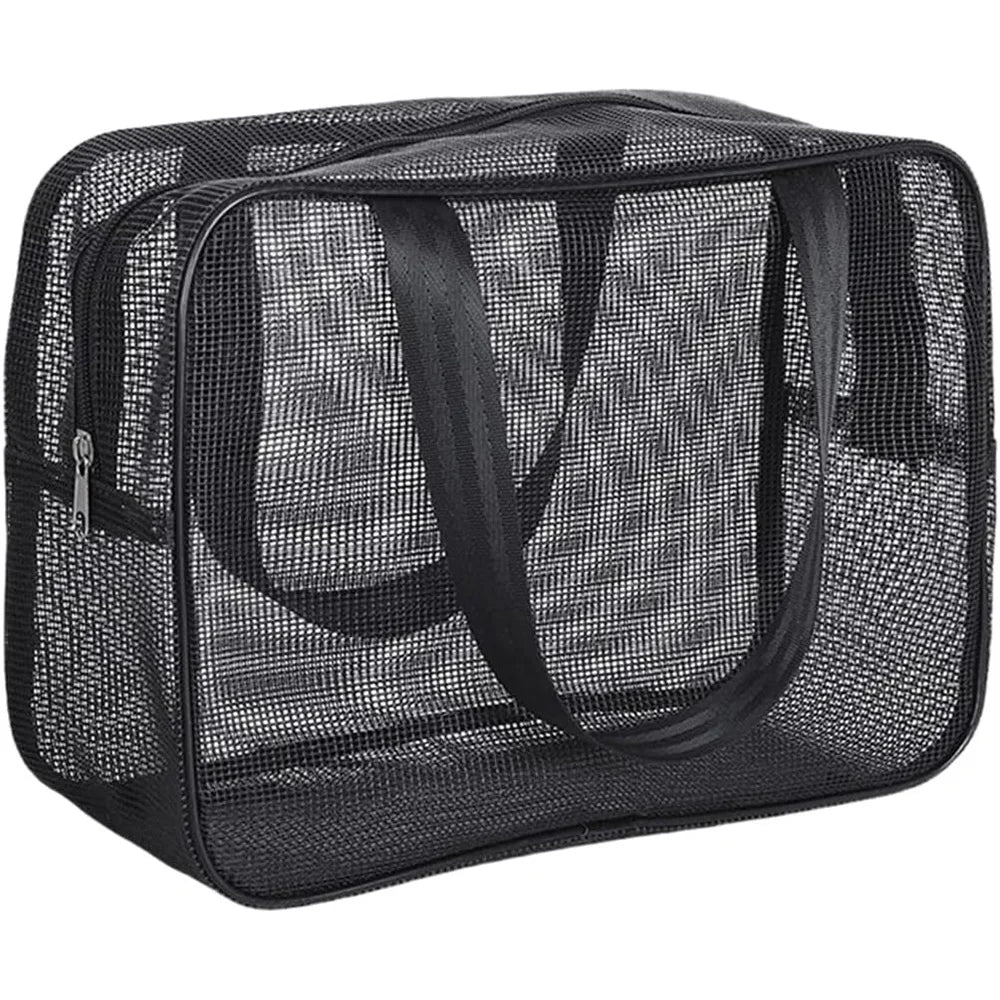 Grande Trousse de Toilette Voyage en Mesh Noir avec Poignée