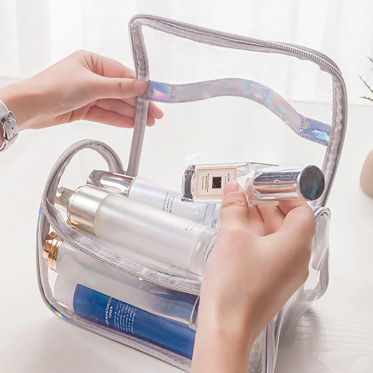 Grande Trousse de Toilette Voyage en PVC Transparent avec Poignée