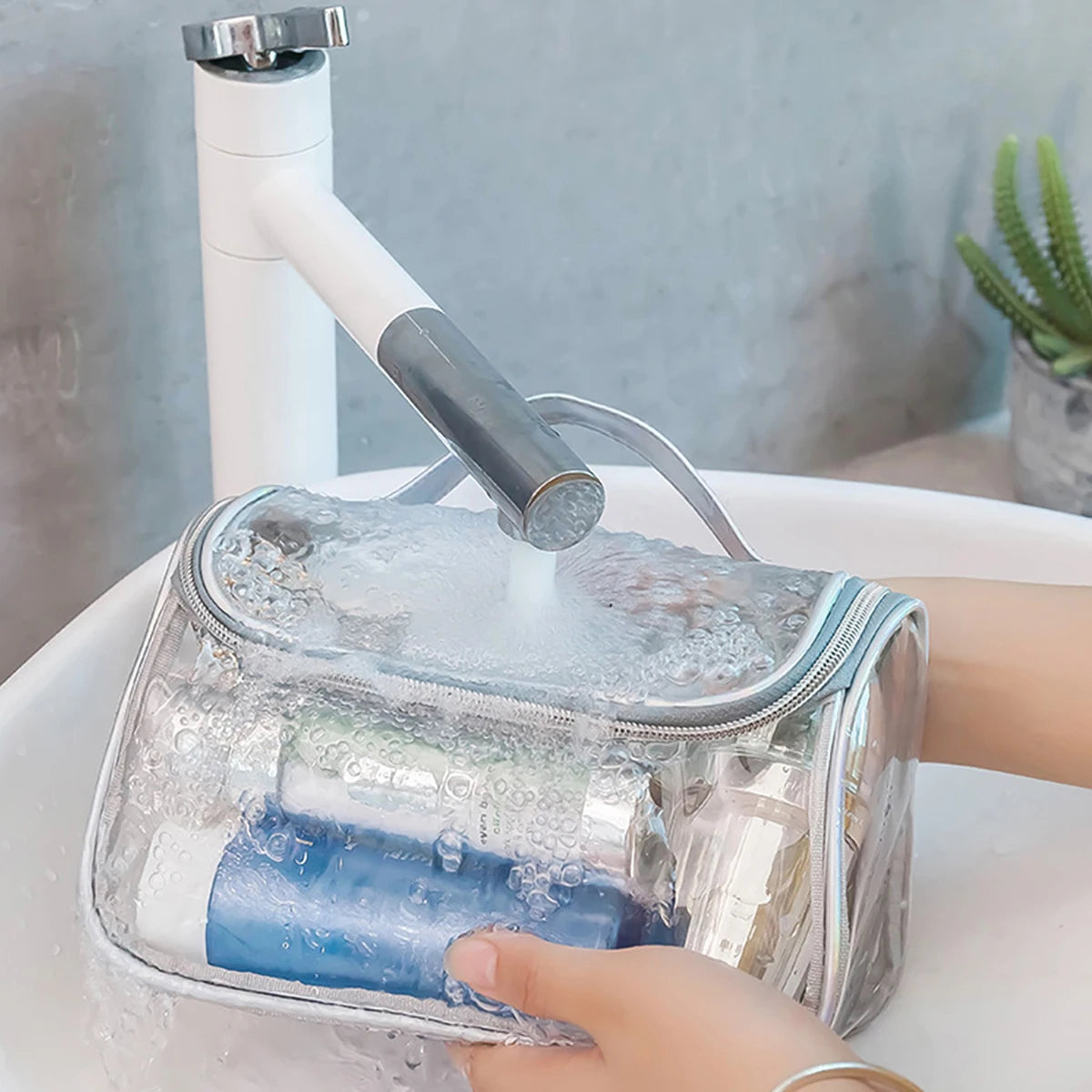 Trousse de Toilette en PVC Transparent avec Poignée