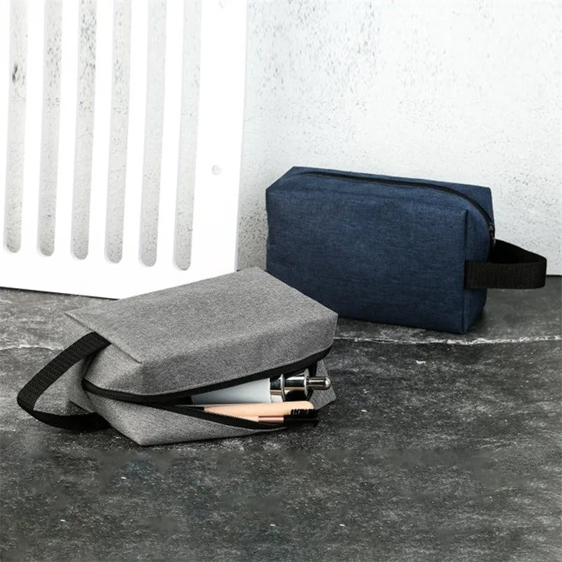 Trousse de Toilette Voyage en Tissu Gris avec Poignée