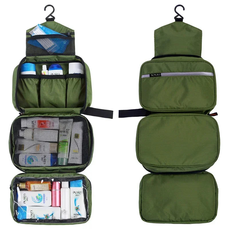 Grande Trousse de Toilette à Suspendre Nylon Vert avec 3 Compartiments
