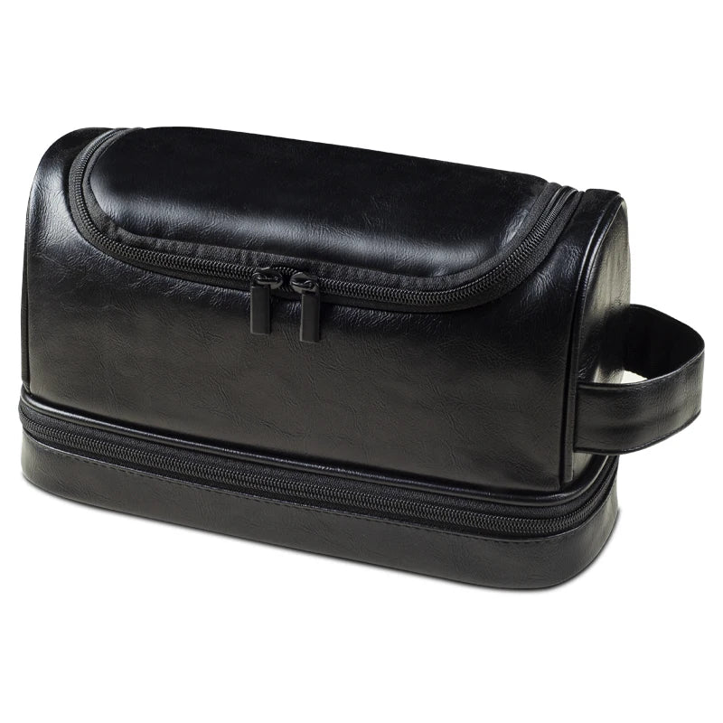Grande Trousse de Toilette Voyage Cuir Noir avec 2 Compartiments
