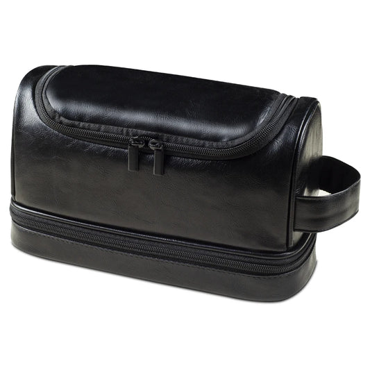 Grande Trousse de Toilette Voyage Cuir Noir avec 2 Compartiments