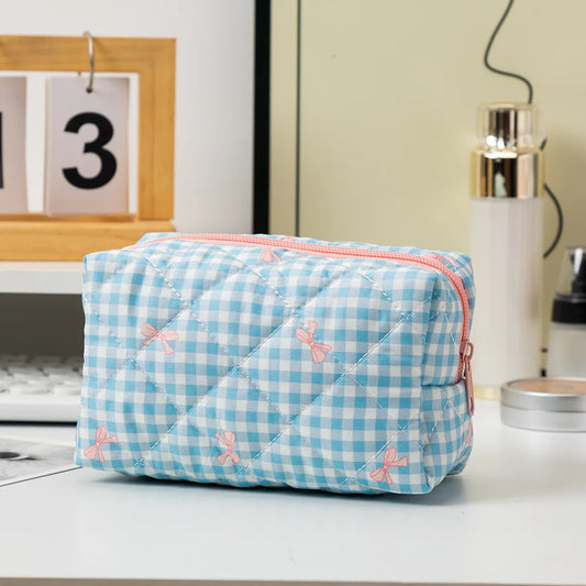 Trousse de Toilette Voyage en Tissu Bleu avec Zip Rose