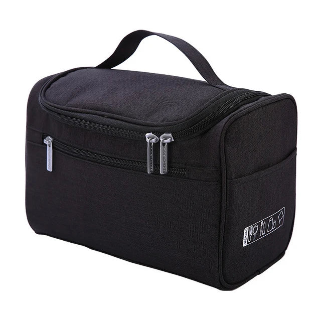 Trousse de Toilette Voyage en Tissu Noir avec Poignée et Poche Frontale