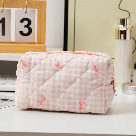Trousse de Toilette Compacte en Coton Rose à Motifs avec Zip