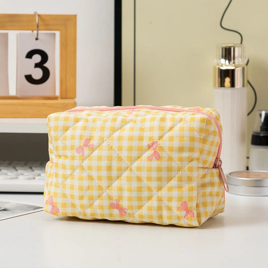 Trousse de Toilette Voyage en Tissu Jaune avec Broderie Noeuds