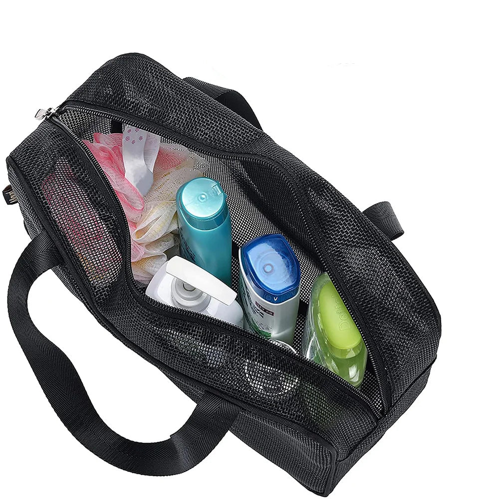 Grande Trousse de Toilette Voyage en Mesh Noir avec Poignée