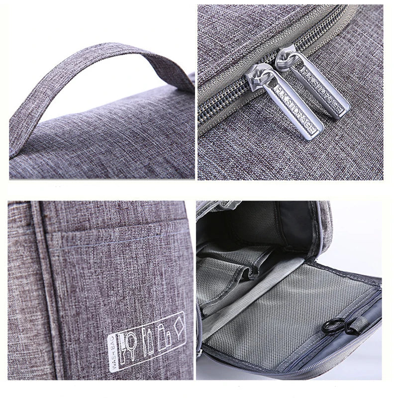 Trousse de Toilette Voyage en Tissu Noir avec Poignée et Poche Frontale