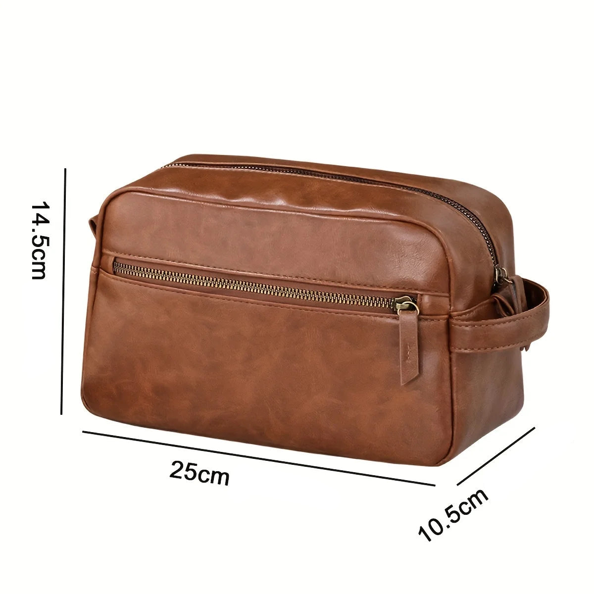 Trousse de Toilette Luxe Cuir Noir avec Poignée et Poche Zip