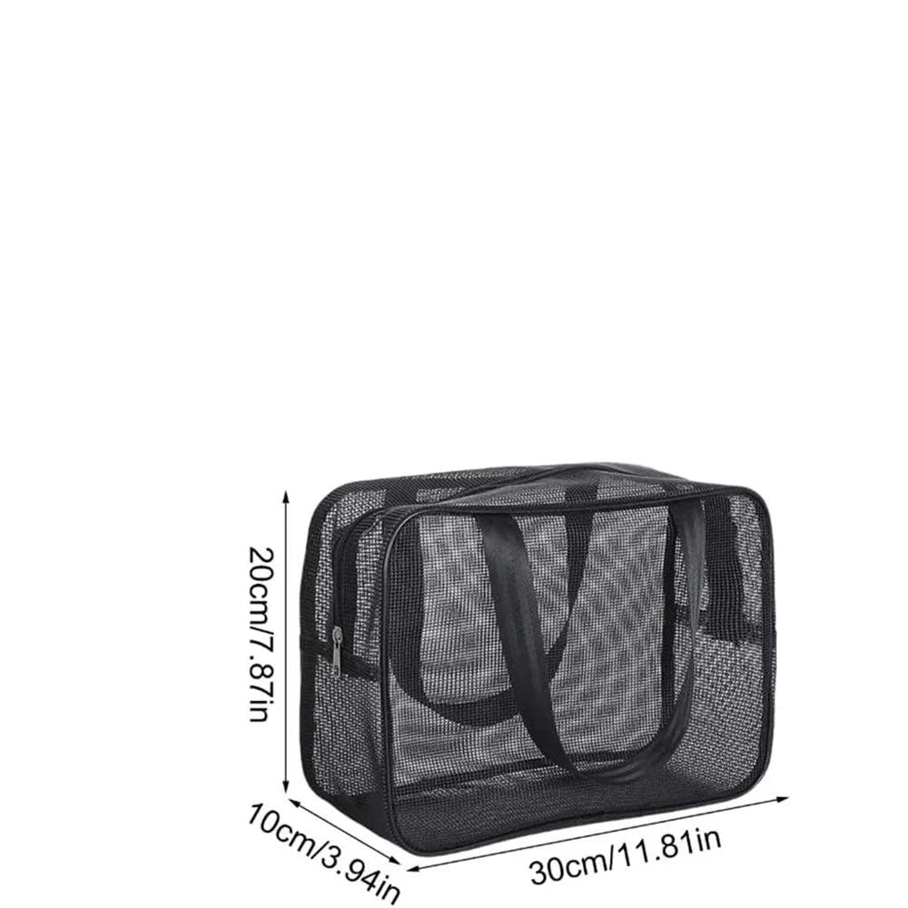 Grande Trousse de Toilette Voyage en Mesh Noir avec Poignée