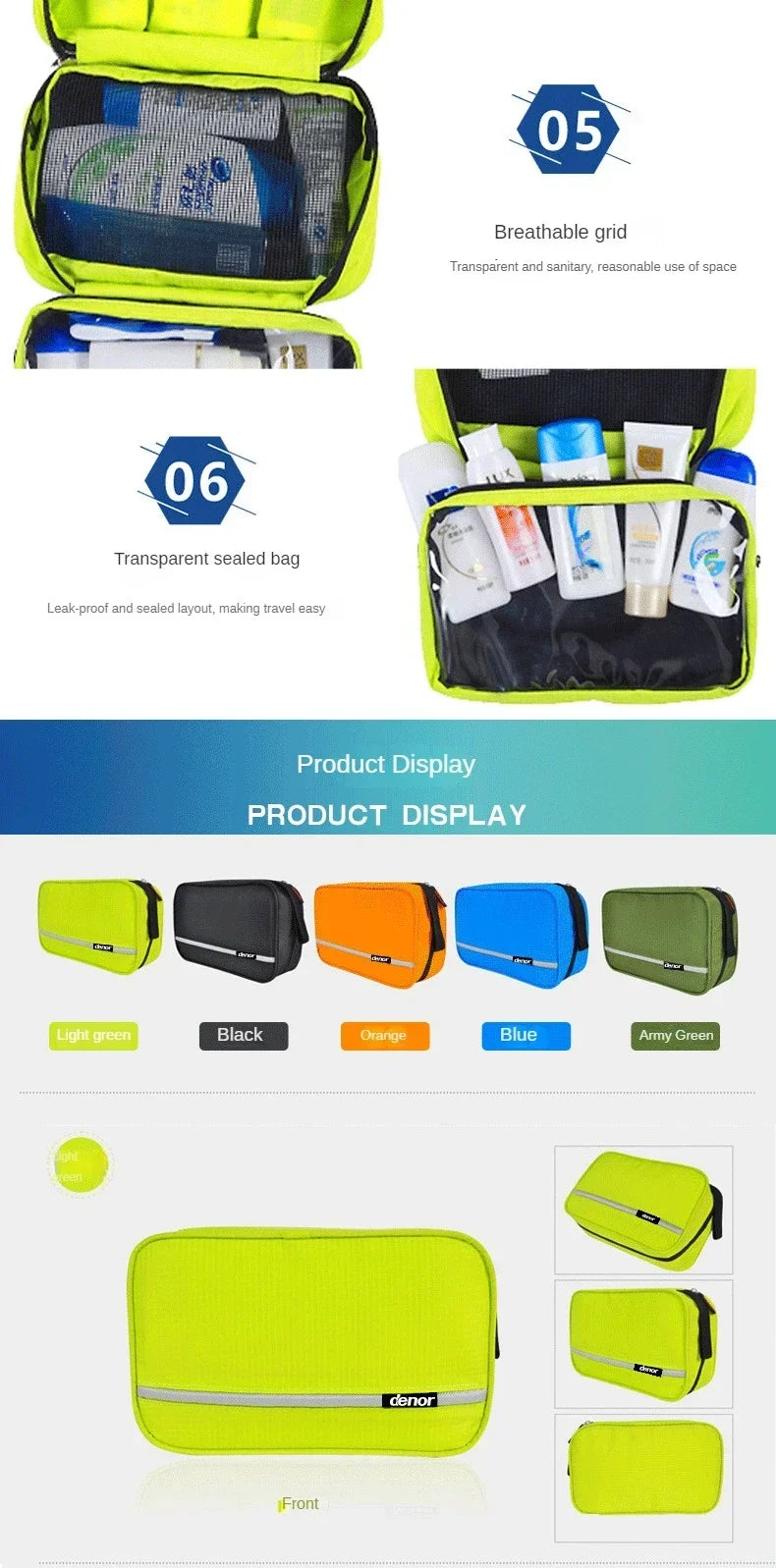 Trousse de Toilette à Suspendre en Tissu Bleu avec 3 Compartiments