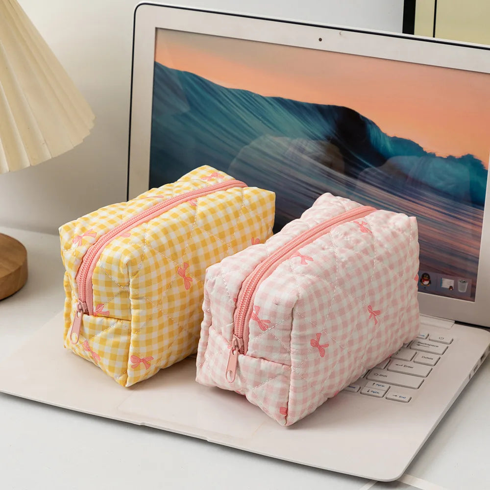 Trousse de Toilette Compacte en Coton Rose à Motifs avec Zip