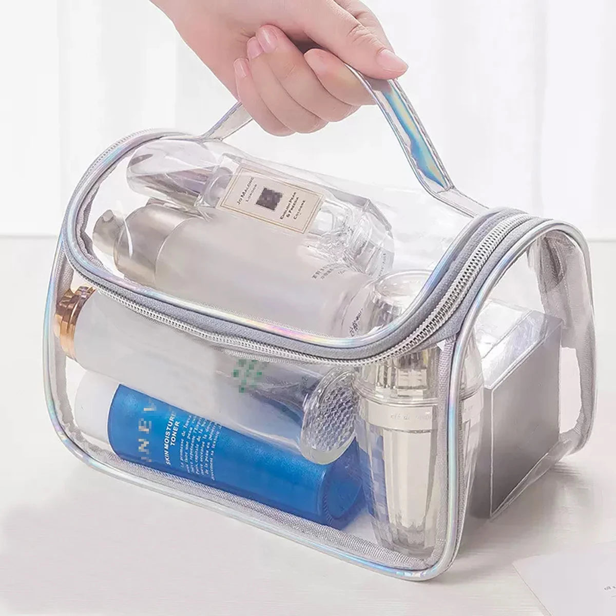 Trousse de Toilette en PVC Transparent avec Poignée