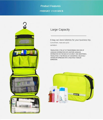 Grande Trousse de Toilette à Suspendre en Tissu Vert avec 3 Compartiments