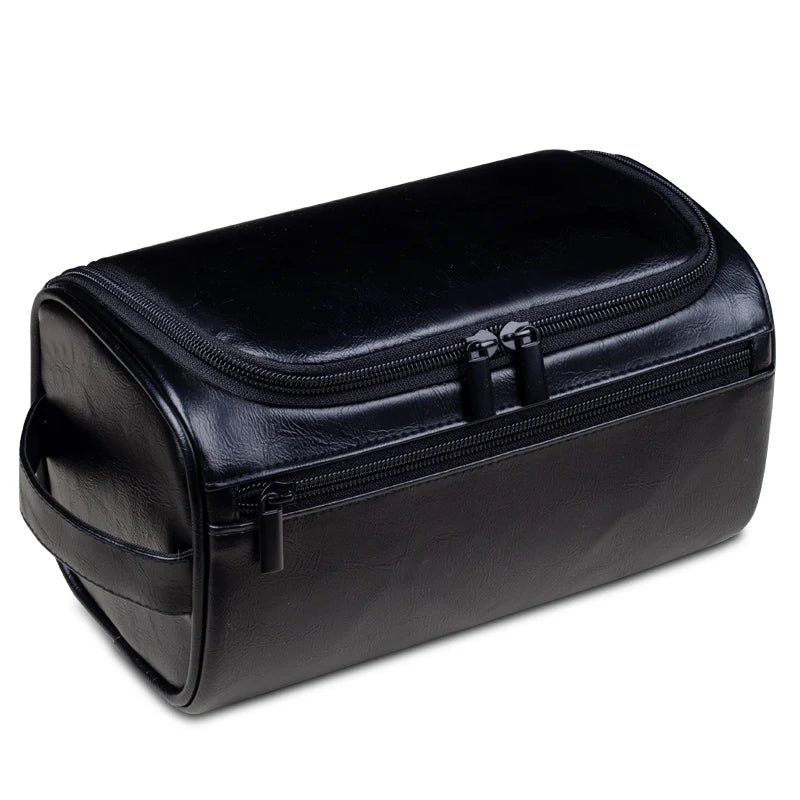 Trousse de Toilette Voyage Cuir Noir avec Poignée Latérale