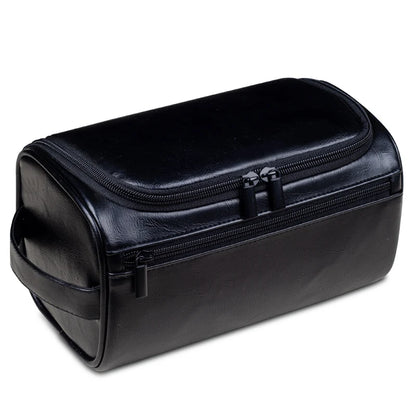 Trousse de Toilette Voyage Cuir Noir avec Poignée Latérale