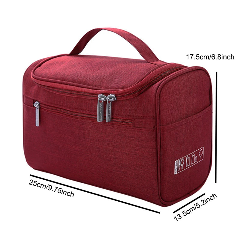 Trousse de Toilette Voyage en Tissu Noir avec Poignée et Poche Frontale