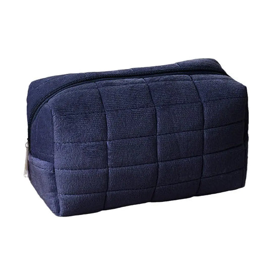 Trousse de Toilette Voyage en Tissu Bleu Marine Matelassée