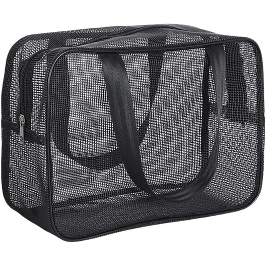 Grande Trousse de Toilette Voyage en Mesh Noir avec Poignée