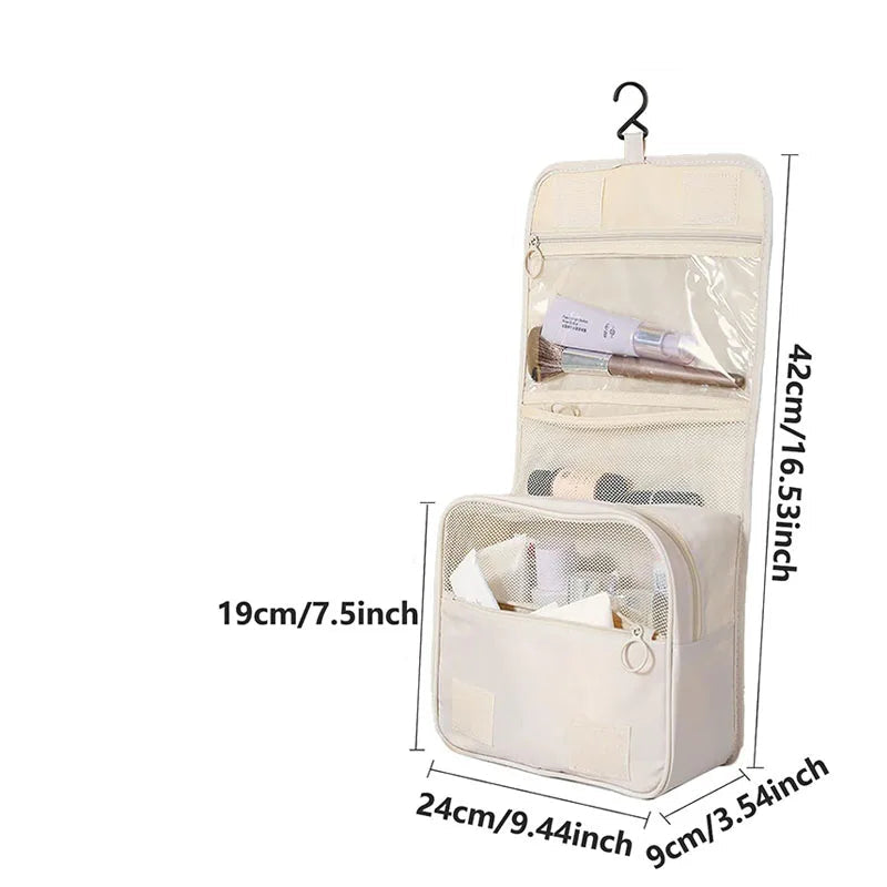 Grande Trousse de Toilette Suspendue Polyester Gris avec Crochet