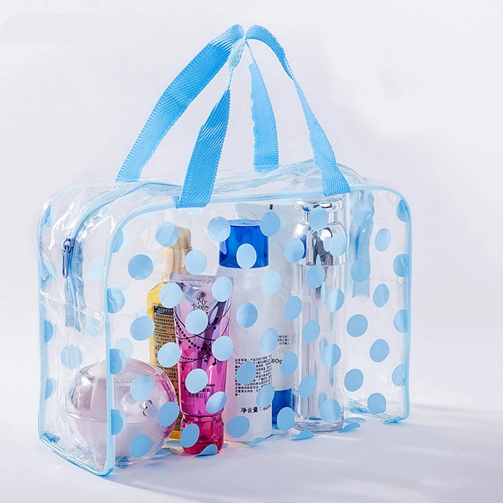 Trousse de Toilette Voyage Transparent Bleu avec Poignées
