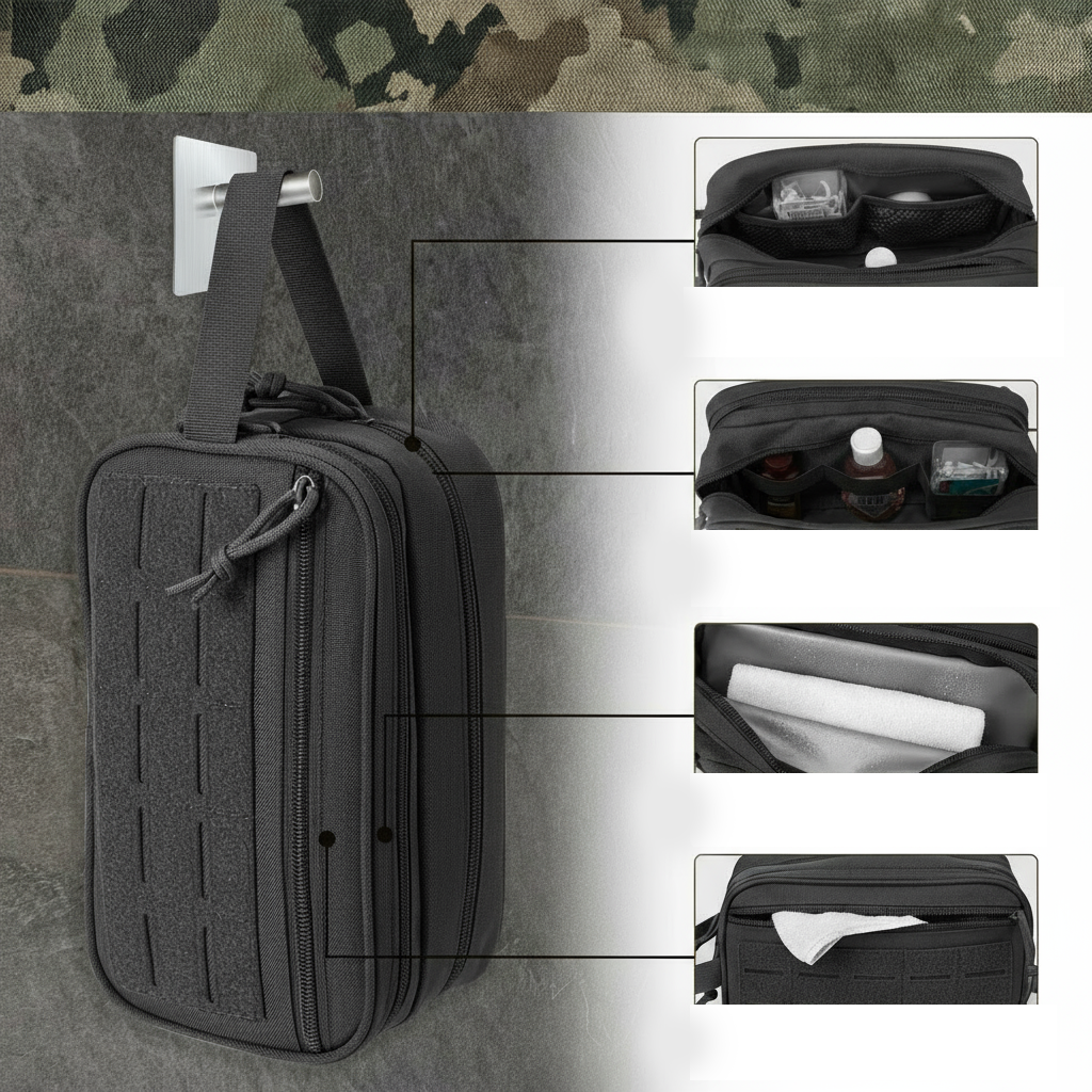 Trousse de Toilette Voyage en Tissu Camouflage avec 2 Compartiments