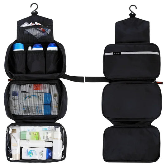 Grande Trousse de Toilette à Suspendre Nylon Noir avec Crochet