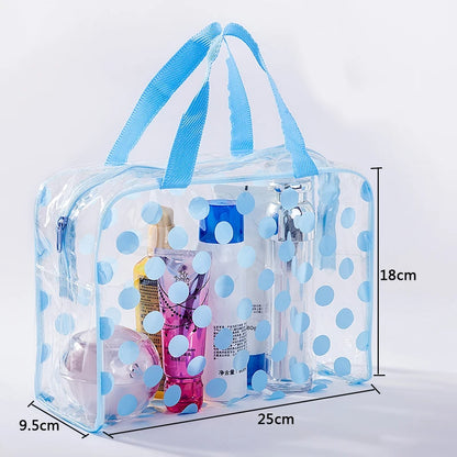 Trousse de Toilette Voyage Transparent Bleu avec Poignées