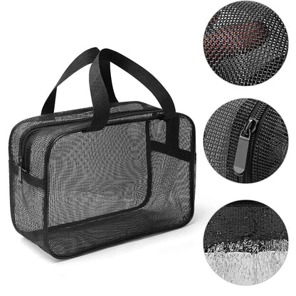 Grande Trousse de Toilette Voyage en Mesh Noir avec Poignée
