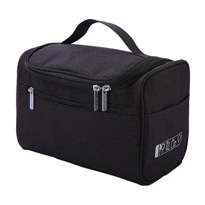 Trousse de Toilette Voyage en Tissu Noir avec Poignée et Poche Frontale