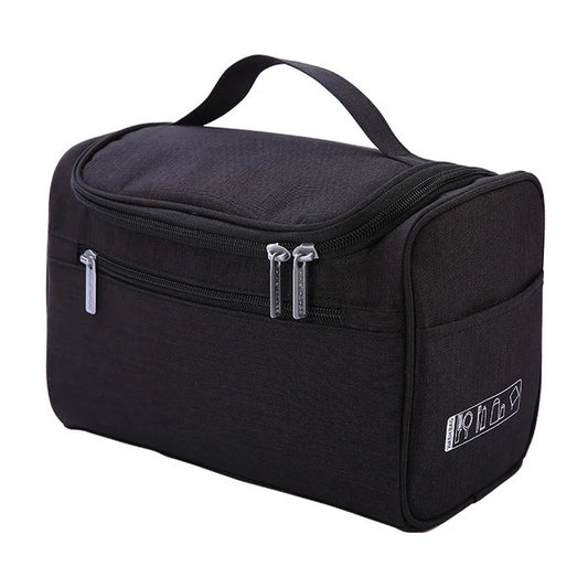 Trousse de Toilette Voyage en Tissu Noir avec Poignée et Poche Frontale