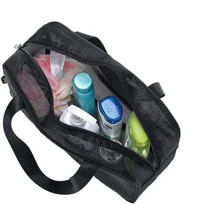 Grande Trousse de Toilette Voyage en Mesh Noir avec Poignée