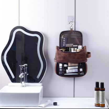 Grande Trousse de Toilette Voyage Cuir Marron Double Fermeture