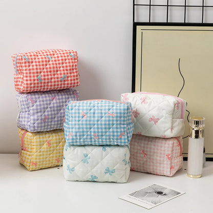 Trousse de Toilette Compacte en Coton Beige avec Zip Rose
