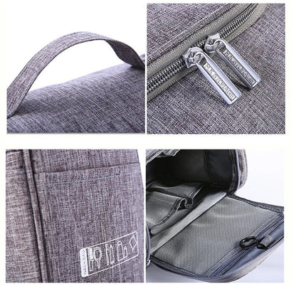 Trousse de Toilette Voyage en Tissu Noir avec Poignée et Poche Frontale