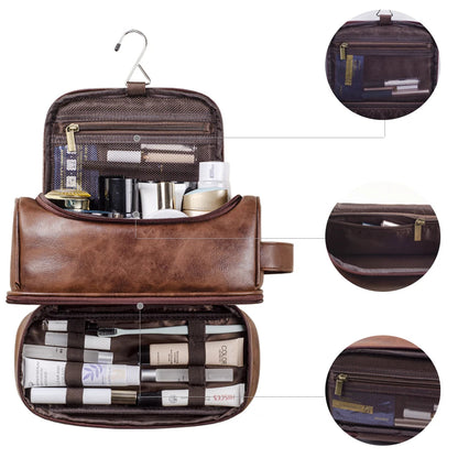Grande Trousse de Toilette Voyage Cuir Noir avec 2 Compartiments