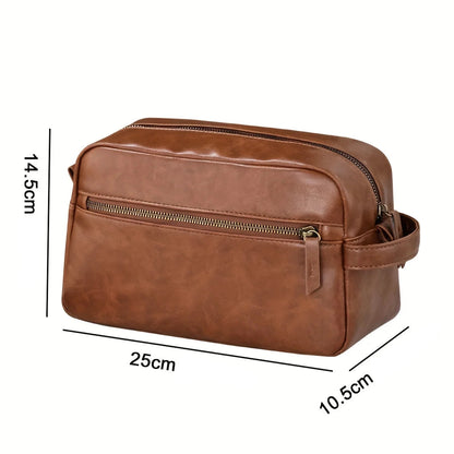 Trousse de Toilette Luxe Cuir Noir avec Poignée et Poche Zip