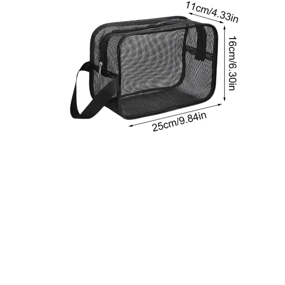 Trousse de Toilette Voyage en Mesh Noir avec Poignée Large