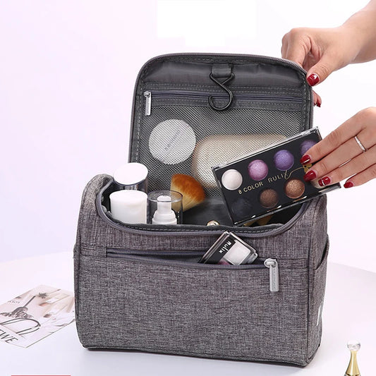 Trousse de Toilette Voyage en Tissu Noir avec Poignée et Poche Frontale