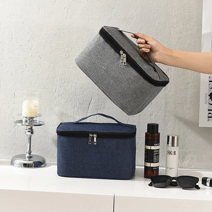 Grande Trousse de Toilette Voyage en Tissu Gris avec Poignée