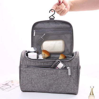 Trousse de Toilette Voyage en Tissu Noir avec Poignée et Poche Frontale