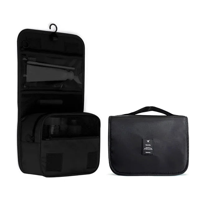 Grande Trousse de Toilette à Suspendre en Tissu Noir avec Crochet