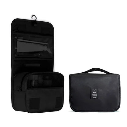 Grande Trousse de Toilette à Suspendre en Tissu Noir avec Crochet